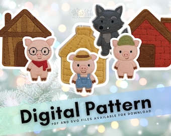 Three Little Pigs Felt Character Patterns: Quiet Book Craft (PDF +SVG Pattern)