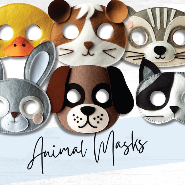 Felt Pet Animal Mask Patterns - Printable Mask, Coloring Page & Felt Sewing Kit for Kids Parties, Crafts, and Animal Themed Tasks