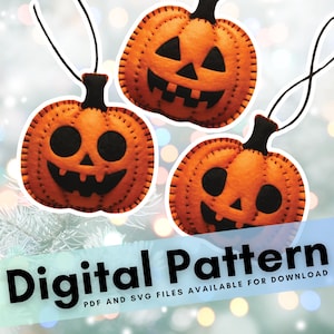 Cyfrowy szablon z filcowym wzorem na dynię i lampion z motywem dyni: Stwórz własne świąteczne dynie!