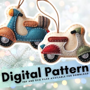 Modello di cucito digitale per scooter in feltro, libri silenziosi, giocattoli e decorazioni natalizie in feltro!