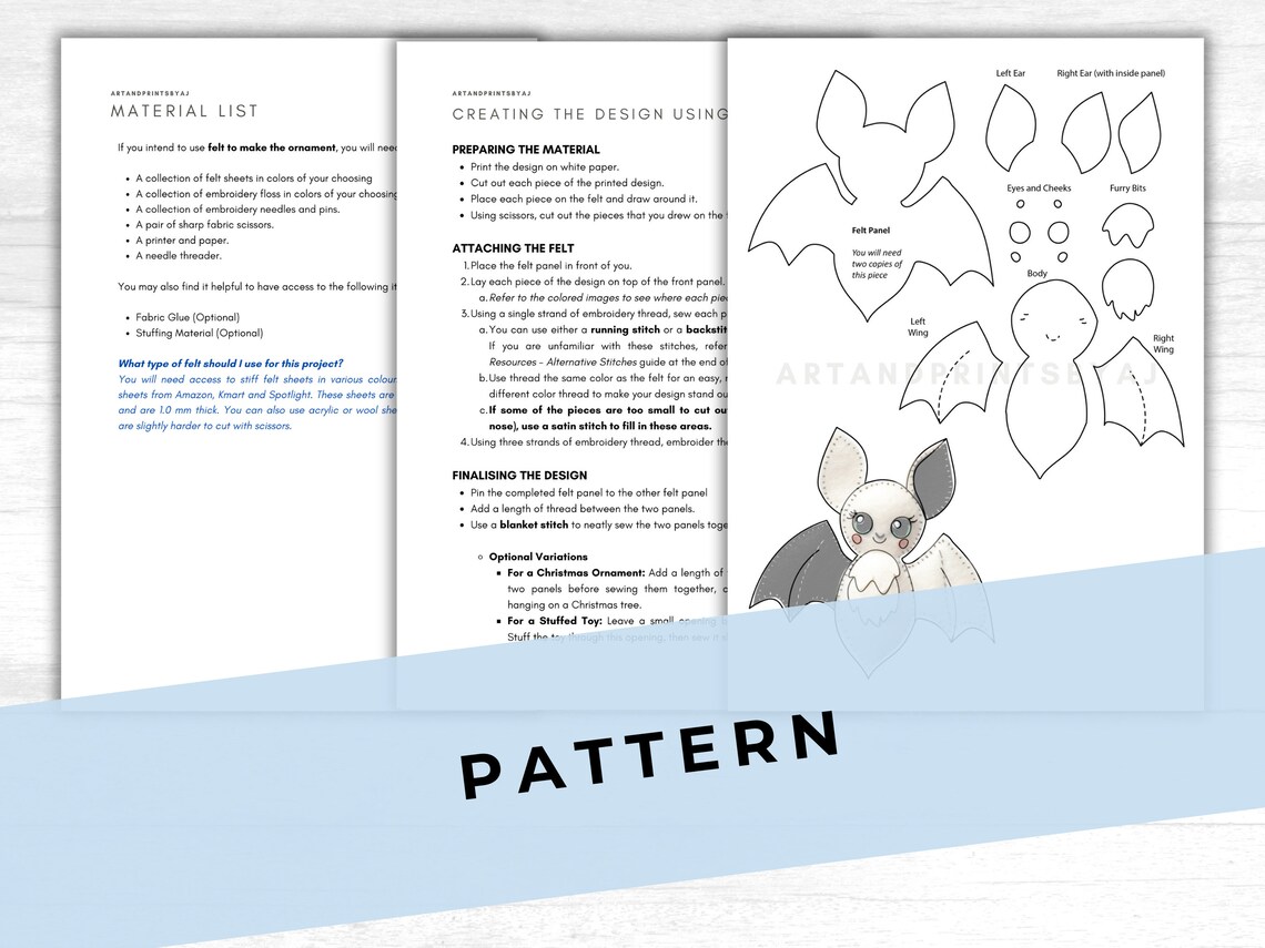 Halloween Bat Felt Pattern Digital Template: Craft Your Own Spooky Bat ...