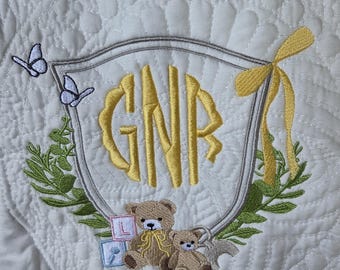 Embroidered Baby Quilt, Monogrammed Baby Blanket, Custom Baby Quilt, Heirloom Baby Quilt, Personalized Baby Quilt, Baby Shower Gift