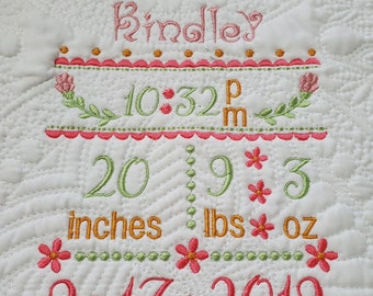Birth Stats Baby Quilt, Embroidered Baby Quilt, Personalized Baby Quilt, Monogrammed Baby Quilt, Custom Baby Quilt, Baby Shower Gift