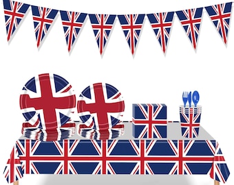 Birthday Party Tableware Britain UK England Flag Holiday Disposable Party Supplies Set Plates Napkins Cups Dinnerware Union Jack Decoration