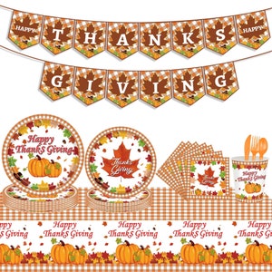 Stoviglie per festa del Ringraziamento Forniture di zucca d'acero Stoviglie usa e getta Piatto Tazza Tovagliolo Posate Tovaglia Cannucce Tacchino Decorazioni