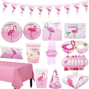 Flamingo Party Tableware Tropical Hawaiian Party Supplies Plates Cups Napkins Banner for Aloha Luau Summer Birthday Decorations Dinnerware