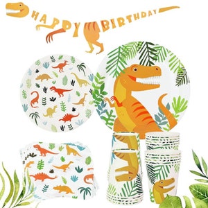 Dinosaur Disposable Party Tableware Birthday Banner Decorations Safari Jungle Party Supplies Paper Plate Cup Napkin Baby Shower Dinnerware