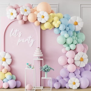 Kit arco ghirlanda palloncino margherita Fiore bianco groovy Macaron Palloncini pastello Ghirlanda Baby Shower Matrimonio Compleanno Due decorazioni per feste Groovy