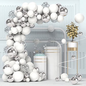 Wit Zilver Ballon Slinger Kit Metallic Chroom en Zilver Confetti Ballonnen Baby Douche Bruiloft Prom Speciale Evenementen Feestdecoratie