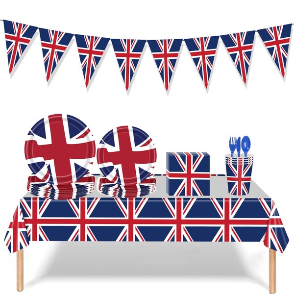 Birthday Party Tableware Britain UK England Flag Holiday Disposable Party Supplies Set Plates Napkins Cups Dinnerware Union Jack Decoration