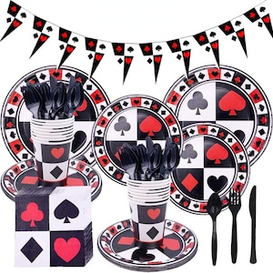 Suministros para fiestas de casino, puente de póquer, vajilla para fiesta de cumpleaños, paquete de decoraciones de Las Vegas, platos, vasos, servilletas, juego de vajilla desechable
