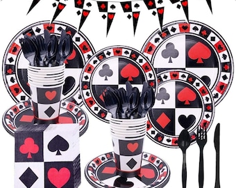 Casino Party Supplies Poker Bridge Birthday Party Tableware Las Vegas Decorations Pack Banner Plates Cups Napkins Disposable Dinnerware Set