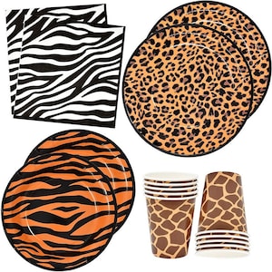 Disposable Party Tableware Jungle Forest Zoo Animal Leopard Party Supplies Paper Cup Tray Decor Safari Birthday Decor Kids Boys Dinnerware