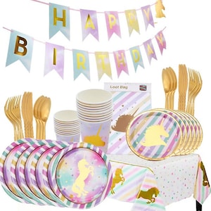 Unicorn Party Tableware Disposable Plates Napkins Table Cover Birthday Party Supplies Decorations for Girls and Baby Shower Dinnerware