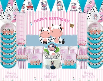 Vajilla para fiesta de vaca, vajilla desechable de animales de granja, suministros para fiesta de cumpleaños, decoraciones, platos, cucharas, tenedores, cuchillos, vasos, servilletas