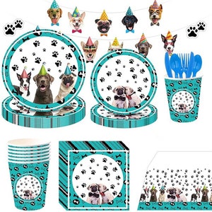 Puppy Party Tableware Disposable Plates Napkins Cups Tablecloth Dog Paw Theme Birthday Baby Shower Party Supplies Decorations