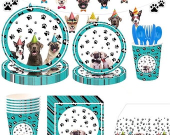 Vajilla para fiesta de cachorros, platos desechables, servilletas, vasos, mantel, tema de pata de perro, suministros para fiesta de cumpleaños y Baby Shower, decoraciones