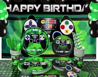 Video Game Party Tableware Paper Napkin Tablecloth Cup Plate Balloon Game On Baby Shower Kids Birthday Party Supplies Birthday Decoration