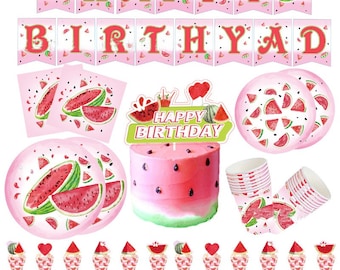 Watermelon Disposable Party Tableware Pink Green Melon Fruit Slice Napkins Plate Cups Party Supplies Birthday Decorations Picnic Baby Shower