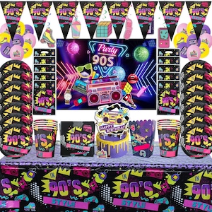 Hip Hop 90‘s Party Disposable Tableware Birthday Party Supplies Decoration Paper Cups Plates Straws Retro Disco Dinnerware 1990s