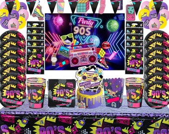 Hip Hop 90's Party Vaisselle jetable Fête d’anniversaire Fournitures Décoration Tasses en papier Assiettes Pailles Rétro Disco Vaisselle années 1990