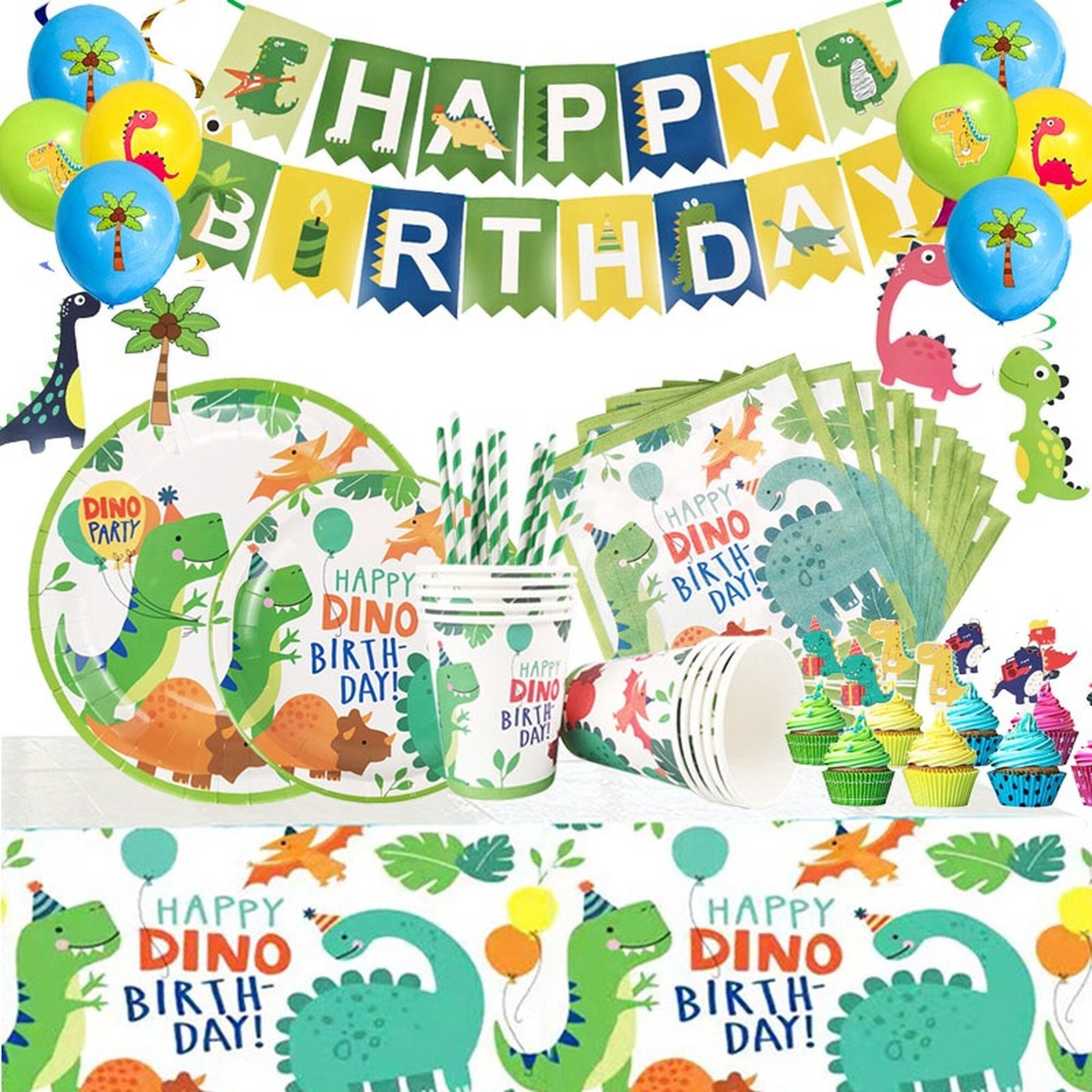 Dinosaur Birthday Party Disposable Tableware Balloons Set Kids Boy