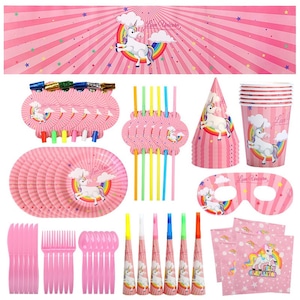 Unicorn Disposable Party Tableware Pink White Dinnerware Wedding Party Supplies Plates Cups Napkins Wedding Birthday Decorations