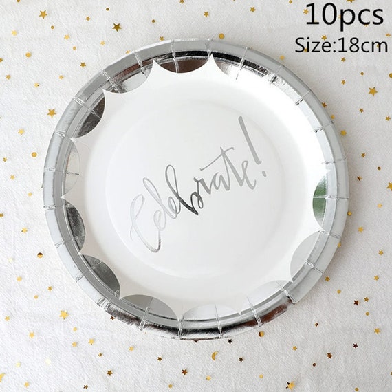 10pcs/pack 18*18cm Gold & Silver Paper Plates Disposable Party