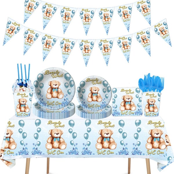 Teddybär Party Geschirr Bär Wegwerfgeschirr Papiertasse Teller Tischdecke Baby shower für Kinder Geburtstag Party Zubehör Dekoration