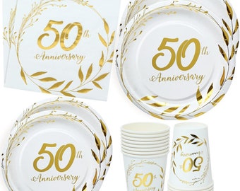 50th Anniversary Party Tableware Wedding Party Supplies Plates Cups Napkins Fifty Years of Love 50th Wedding Anniversary Decorations