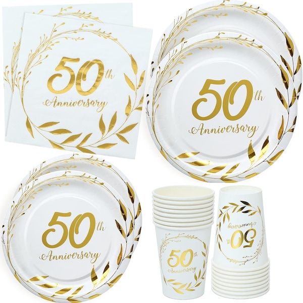 50e verjaardag feest servies bruiloft partij supplies borden kopjes servetten vijftig jaar liefde 50e huwelijksverjaardag decoraties