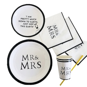 MR / MRS Einweg Party Geschirr Platten Silber Hochzeit Brautdusche Verlobung Picknick Geburtstag Geschirr Party Liefert Dekoration
