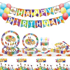 Stoviglie per feste Tavolozza artistica Pittura Articoli per feste Decorazioni di compleanno Piatti di carta Tovaglioli Striscioni Stoviglie usa e getta