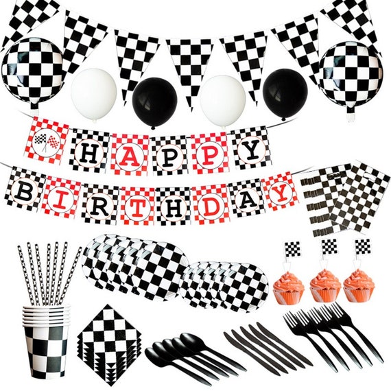 Black White Checkered Racecar Disposable Party Tableware Chess Birthday Supplies Cake Plates Napkins Tablecloth Decorations Dinnerware Etsy UK