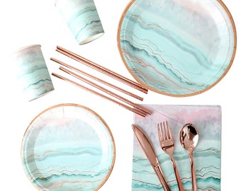Blue Wave Disposable Party Tableware Dinnerware Wedding Party Supplies Plates Cups Napkins Wedding Birthday Ink Painting Decorations