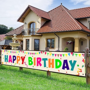 „Alles Gute zum Geburtstag“, Hofschild, Wandbanner, Außendekorationen, hängende Partyzubehör, Hintergrundgirlande, recycelbares Hängebanner für den Außen- und Innenbereich