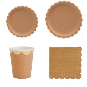 Utensílios de mesa descartáveis para festa, pratos de papel kraft puro, copos, guardanapos de palha, festa de aniversário, chá de bebê, casamento, carnaval, louças, decoração