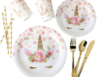 Unicorn Disposable Party Tableware Pink White Dinnerware Wedding Party Supplies Plates Cups Napkins Wedding Birthday Decorations