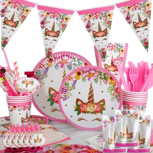 Unicorn Disposable Party Tableware Birthday Decorations Dinnerware Plates Napkins Tablecloth Party Supplies for Girls and Baby Shower
