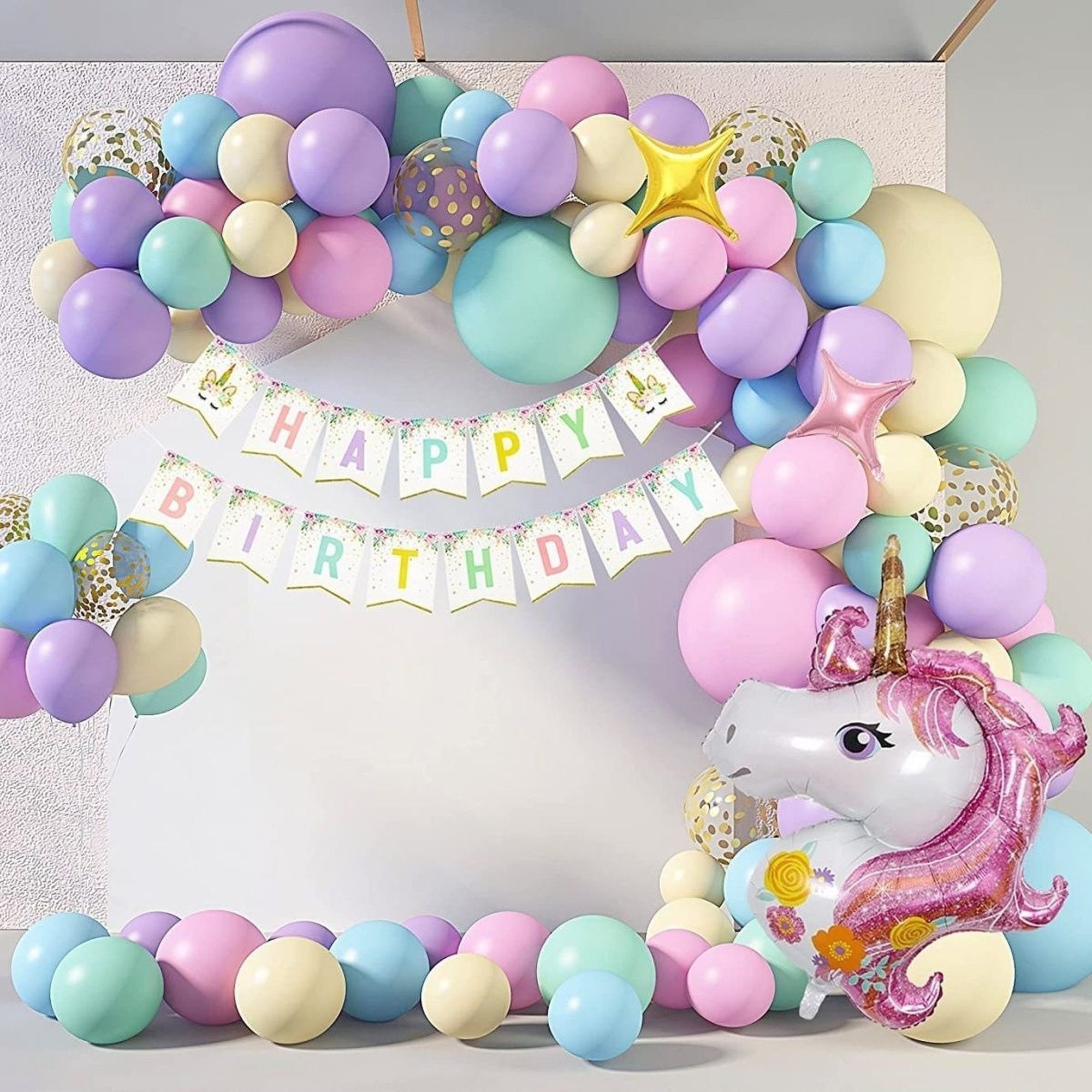 Unicorn 4th Birthday Party Decorations for Girls, Hombae 4th Birthday Party  Supplies Kit, Rainbow Birthday Banner Balloons Garland, No.4 Foil Balloon