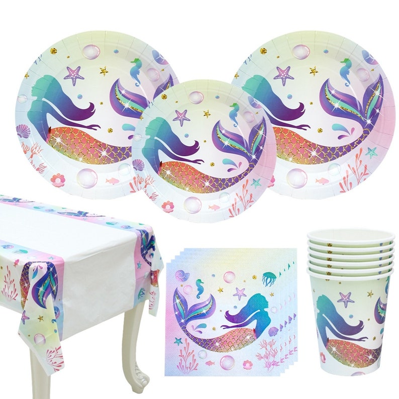 Mermaid Disposable Tableware Balloon Party Dinnerware Birthday Decoration Baby Shower Girl Party Supplies Under The Sea