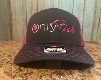 Only Fish (white/pink logo)  Richardson 112 Trucker Hat