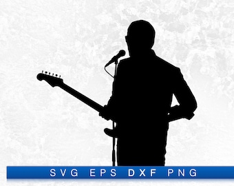 Man Singing and Playing Guitar On Stage Silhouette - Printable Digital Design Download Svg, Png, Eps & Dxf