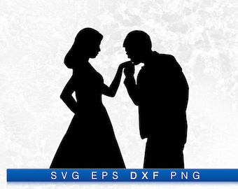 Man kissing hand on woman Silhouette - Printable Digital Design Download Svg, Png, Eps & Dxf