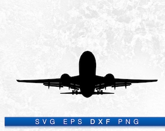 Wide-body Aircraft Landing Silhouette - Printable Digital Design Download Svg, Png, Eps & Dxf