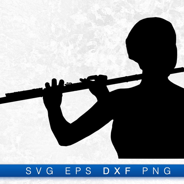 Musician Playing Flute Silhouette - Printable Digital Design Download Svg, Png, Eps & Dxf