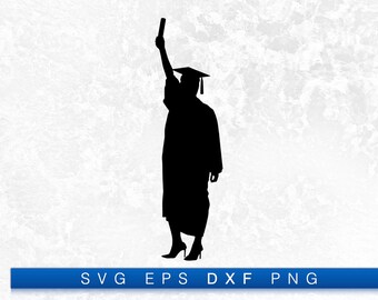 Woman Wearing Mortar Board and Academic Gown Silhouette - Printable Digital Download Svg, Png, Eps & Dxf