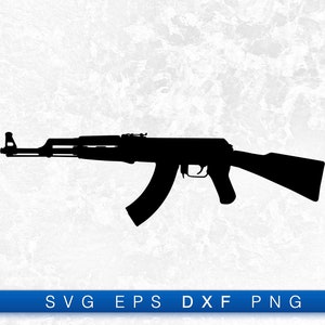 AK-47 Gas-operated Assault Rifle Silhouette - Printable Digital Design Download Svg, Png, Eps & Dxf