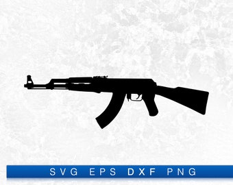 AK-47 Gas-operated Assault Rifle Silhouette - Printable Digital Design Download Svg, Png, Eps & Dxf