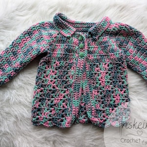 Crochet Toddler Cardigan 4T – Handmade Girl’s Sweater with Rose Buttons